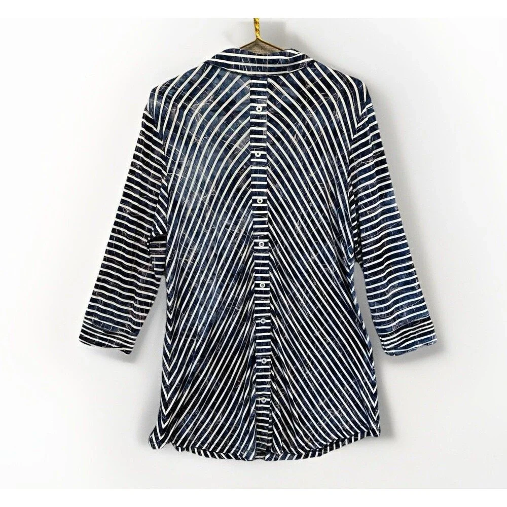 Soft Surroundings Knit Shirt Sz XL Blue Button Up,  Button Back Top Long Sleeve